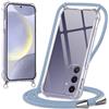 Oelrstfe Cover con Cordino per Samsung Galaxy S24 Plus, Trasparente Silicone Custodia con Regolabile Collana Laccio Tracolla, Antigraffio Proteggere Case Corda per Samsung S24+, Blu