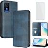 OUEAYIEN Cover per TCL 501 Custodia a Libro con Vetro Temperato Blu