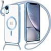 Oelrstfe Magnetica Cover per iPhone XR 6.1 con Cordino Regolabile, Compatibile con MagSafe, Trasparente Custodia con Collana Tracolla Laccio Collo Morbido TPU Silicone Lanyard Case Antiurto, Blu