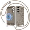 Xylota Cover Magnetica per Samsung Galaxy S24 Plus/S24+ 5G con Cordino,Compatibile con MagSafe, Aesthetic Leopardata Disegno Custodia con Corda Collana, Silicone Liquido Case per Samsung S24+, Marrone