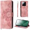 Auslbin Fiore Cover per Xiaomi 14 5G 6.36 2023, Slot a 5 Carte Custodia Protettiva in pelle PU Stile Vintage per Xiaomi 14 5G / 23127PN0CC, Rosa