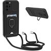 xinyunew Cover Compatibile con Motorola Moto G22,Slot Schede,360°Magnetica Anello Supporto,Protezione Fotocamera,Cordino Collana Necklace Silicone Case Moto G22- Nero