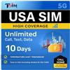 TSIM Scheda SIM USA 10 giorni con Call Home | Alta copertura di rete | Dati illimitati nella rete | Chiamate locali illimitate + internazionali/SMS negli Stati Uniti (con Alaska) | Scheda SIM 5G