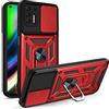 Jiajihua Compatibile con Moto G9 Plus Custodia,Compatibile con Motorola Moto G9 Plus 4G XT2087-1 Staffa magnetica [PC+TPU] 2 in 1 Lente a scorrimento Red