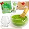 Goodwei - Set completo per matcha con ciotola di alta qualità in ceramica con beccuccio, frullino e porta frullino | Set regalo per cerimonia del tè con matcha BIO & matcha al cocco latte (bicchiere