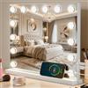 AIMAX Hollywood - Specchio da toeletta con illuminazione, 14 luci LED con 3 temperature di colore, specchio cosmetico dimmerabile con porte di ricarica, touch control, 50 x 42 cm (bianco)