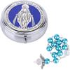 Fukaisu Il Mio Primo Rosario, Scatola Commemorativa Resistente per il Battesimo e Bracciale con Rosari con Ali d'Angelo Regalo di Perline Battesimo Cattolico Prima Comunione per Baby Shower (Blu)