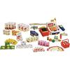 roba Accessori per Negozio, Registratore di Cassa, Soldi da Gioco, Cestino della Spesa, Set di Prodotti Alimentari e cartelli di Offerta, Multicolore