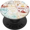 Travel Stamps Collage Vacation Traveler Francobolli per passaporto retrò Line Art souvenir di viaggio PopSockets PopGrip Adesivo