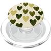 olive green Hearts Pattern Designs Carino girly minimalista Love Design || Motivo cuore verde PopSockets PopGrip per MagSafe