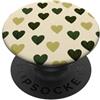 olive green Hearts Pattern Designs Carino girly minimalista Love Design || Motivo cuore verde PopSockets PopGrip Adesivo