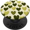 olive green Hearts Pattern Designs Carino girly minimalista Love Design || Motivo cuore verde PopSockets PopGrip Adesivo