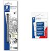Staedtler 30801-9BKD Penna a pigmentazione a punta sottile, 0.2 mm, Nero & Mars Plastic 526 53 Gomma, Bianco, 11 x 6.6 x 1.5 cm, Confezione Da Tre
