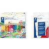 Staedtler Noris Club - 24 Matite Colorate Cancellabili & Mars plastic 526 53 Gomma, 40 x 19 x 13 mm, Confezione da 3