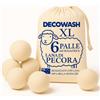 DECOWASH Palle per asciugatrice in lana [Confezione da 6 XL] - Ammorbidente naturale e riutilizzabile, riduce le rughe e il tempo di asciugatura, alternativa ecologica all'ammorbidente e alle palline di