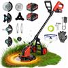 denqir Decespugliatore a Batteria, Tagliabordi a Batteria 30 cm con Motore Anteriore Brushless, 2 x 3000mAh, 20000 Giri/min, 4 Lame, Asta Regolabile, per Prato, Erba Alta, Bordi e Giardino