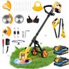 Fovendi Decespugliatore a batteria, 21v TelescopicoTagliabordi a Batteria Decespugliatore Elettrico con 2 Batterie con Caricabatterie e Ruote Rimovibili, 3 Tipi di Lame per Il Taglio Di Giardini Prati