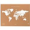 Miss Wood Map L, Mappa del mondo di Sughero, 45 x 60 cm, Naturale/Bianco