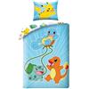 Halantex Biancheria da letto per bambini, reversibile, con copripiumino da 140 x 200 cm, federa da 70 x 90 cm, motivo Pokemon con Pikachu, Glumanda, scarabeo e Bulbizarr