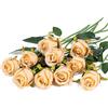 DuHouse 10 rose artificiali di seta per bouquet di fiori finti lunghi steli per decorazioni per matrimoni e feste in casa (champagne)
