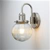 JIMUBEAM Applique industriale vintage a collo d'oca a 1 luce con paralume rotondo a coste in vetro trasparente globo, Lampada da parete interna per camera da letto Soggiorno Bagno Vanità