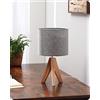 EDISHINE Lampada da Tavolo Vintage, Lampada da Comodino, Grigio, Lampada da Tavolo a LED con Treppiede in Legno, Attacco E27, Paralume in Lino per Camera da Letto, Soggiorno