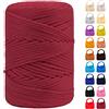 LEREATI Cordino per Borse Uncinetto, Corda Macrame 3mm x 170m Corda in Poliestere Filo Macrame, Macramè Filo Cordoncino per Borse a Uncinetto, Fai Da Te, Regalo per Maglieria (Rosso Vino)