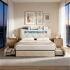 HYNHXBP Letto 140x200 Matrimoniale, Letto con 4 cassetti, testiera con Illuminazione a LED e Funzione di Ricarica USB,Struttura Letto in Metallo con doghe in Legno，Letto Imbottito Velluto,Beige
