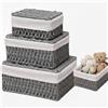 SZKKQKJ Cesto portaoggetti con coperchio, 3 pezzi, in corda di carta, con fodera, multifunzionale, per bagno, cucina, bagno, camera da letto, balcone (grigio)