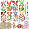 Beafaeur 108 Pezzi Pendente Pasquale In Legno, Artigianato In Legno di Pasqua, Uova da Dipingere con Foro, Artigianato Fai da Te per Bambini Kit, Decorazioni Pasquali Regalo