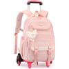 Amythe Zaino Scuola Trolley Sganciabile, 30L Zaini con Ruote per Scuola Elementare e Media, Zaino Rotelle per Ragazze Adolescenti Borsa Casual da Viaggio, Rosa