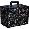 Joligrace Organizer per trucco per unghie, per gioielli, cosmetici, beauty vanity case extra large space, Stella nera, L