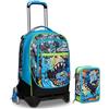 SJ Gang SJ Trolley Scuola Sganciabile Jack 3 Ruote, Multicolore, Zaino Con Carrello Sganciabile, Triplo Uso, 3 in 1, Trolley Viaggio, Scuola e Tempo Libero + Astuccio Triplo Scomparto Completo Di Penne,
