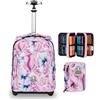 Invicta Trolley Scuola Benin Fantasy GRS, Rosa e Viola, Tasca porta Borraccia + Astuccio Triplo Scomparto,Rosa e Viola Bambina Ragazza