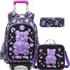 HTgroce Zaino con Ruote per Bambina, Trolley Scuola Staccabile, Set Completo con Borsa Porta Pranzo, Ideale Regalo per il Rientro a Scuola Elementari