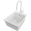 PRIMAGRAN Lavandino da Cucina Tutto Bianco 38x50cm, Lavello in Granito a 1 vasca + Rubinetto 38x14cm + Set di accessori, Lavabo da Cucina Incasso al Mobile 40cm - Riga S064