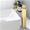 ONECE ‌ONECE Rubinetto Bagno a Cascata Oro Alto, Miscelatore per Lavabo da Appoggio, Rubinetti Monocomando in Acciaio Inox 304, Design Moderno, Antigoccia, Acqua Calda e Fredda