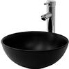 LuxeBath Lavabo da Appoggio Ø 32 x 13,5 cm Lavello Rotondo Lavandino Design Semplice Moderno con Foro di Scarico Lavamani Vaschetta Ceramica Nero Opaco Elegante da Bagno Toilette WC Sanitari Casa
