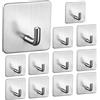 Elegrip Ganci Adesivi Bagno, 12 Pezzi Gancio Asciugamano in Acciaio Inox, Ganci Appendiabiti da Porta Impermeabile, senza Forare Ganci Muro per Cucina e Bagno Camera Soggiorno, Argento