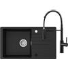 CECIPA 78 x 45 cm Lavello Cucina con Arco Rubinetto Molla, Lavello Nero con Gocciolatoio in Granito, Lavandino Cucina Nero per Mobile di lunghezza 60cm con Troppopieno e Sifone