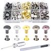 QOOSIKICC 150 Pz Rivetti per Cuoio, Borchie per Tessuti, Borchie per Pelle, Rivetti a Vite, Viti Chicago per rilegatura di libri, abbigliamento, artigianato, scarpe, zaini (5 colori), con punzoni per cuoio