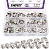 Swpeet - 120 pezzi 8 misure 304 morsetti stringitubo in acciaio inox a orecchio singolo, kit assortito di fascette stringitubo crimpate, anelli di serraggio a crimpare, utensili per raccordi a pinza