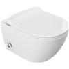 Domotechnika Rimless Wall-Hung WC con funzione bidet integrata e rubinetto miscelatore caldo/freddo, sedile in Duroplast sottile morbido, ceramica facile da pulire, bianco