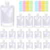 Swpeet 24 Pack 3 Sizes 30ML 50ML 100ML Travel Pouches with Label Paper Assortment Kit, Empty Squeeze Pouches TSA Approved Stand Up Pouch for Toiletry, Portable Travel Fluid Makeup Packing Bag