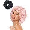 QLEUIFT 2 pcs Cuffia Seta Capelli Notte, Design A Due Livelli Cuffia In Seta Per Dormire Silk Bonnet Regolabile Turbante Sete Capeelli Notte Adatto A Donne, Oro chiaro, con 1 elastici per caepelli