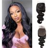 feibin Brazilian Weaving Batch Body Wave Lace Closure Virgin 100% Human Hair Smooth Natural Black (30 cm, 4x4 Lace Closure)