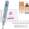 Wangyongg Dermapen - Microneedling Pen con 8 livelli di velocità, lunghezza regolabile, con 12 cartucce, con siero retinolo per microneedling (azzurro)