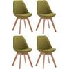 CLP Set di 4 sedie retrò Borneo V2 con rivestimento in tessuto e tappezzeria di alta qualità I Poltrone con struttura in legno, Colore:verde, Colore del telaio:natura