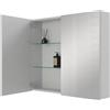 Planetmöbel ARIA Armadio a specchio per bagno largo 80 cm | Armadio da bagno sospeso con specchio | Bianco grigio, senza luce e presa di corrente, Armadietto specchiera bagno ospiti 80 x 70 x 16 cm