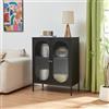 [en.casa] Credenza in Metallo Armadietto con 2 Ante in Vetro Cannettato e Ripiano Interno Mobile Contenitore per Soggiorno Sala Pranzo Studio 102x80x40 cm Nero Opaco